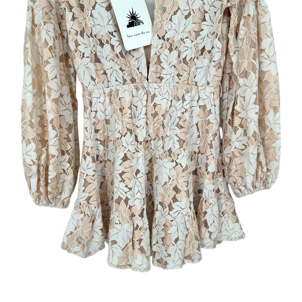 Here Comes the Sun Lace Mini Dress size AUS 12/US Large White Mocha Keyhole Back - Picture 11 of 16